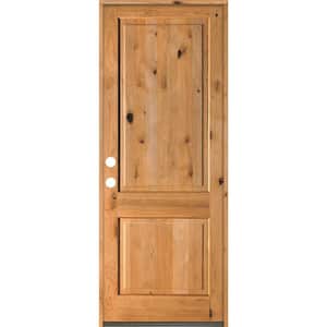 32 in. x 96 in. Rustic Knotty Alder Square Top Clear Stain Right-Hand Inswing Wood Single Prehung Front Door