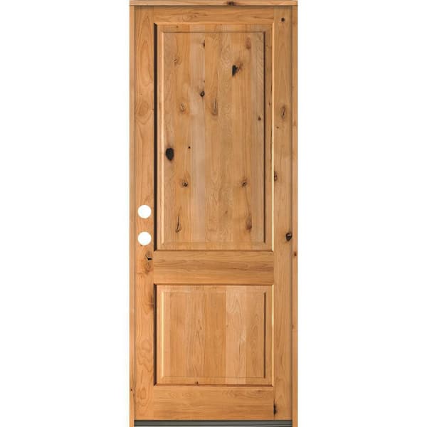 Krosswood Doors 32 in. x 96 in. Rustic Knotty Alder Square Top Clear Stain Right-Hand Inswing Wood Single Prehung Front Door