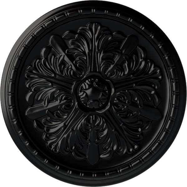Ekena Millwork 17-1/8" x 1-1/2" Washington Urethane Ceiling Medallion (Fits Canopies upto 2-7/8"), Hand-Painted Jet Black
