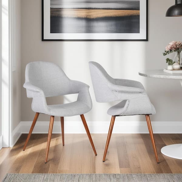 Armen Living Phoebe 33 in. Gray Fabric and Walnut Wood Finish Mid-Century Dining Chair