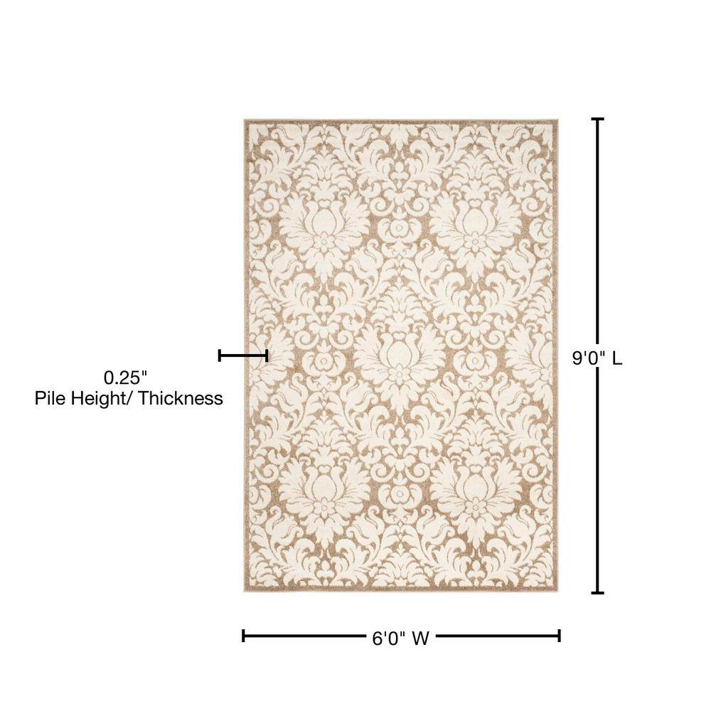 Wheat and Beige Floral Synthetic 6' x 9' Area Rug
