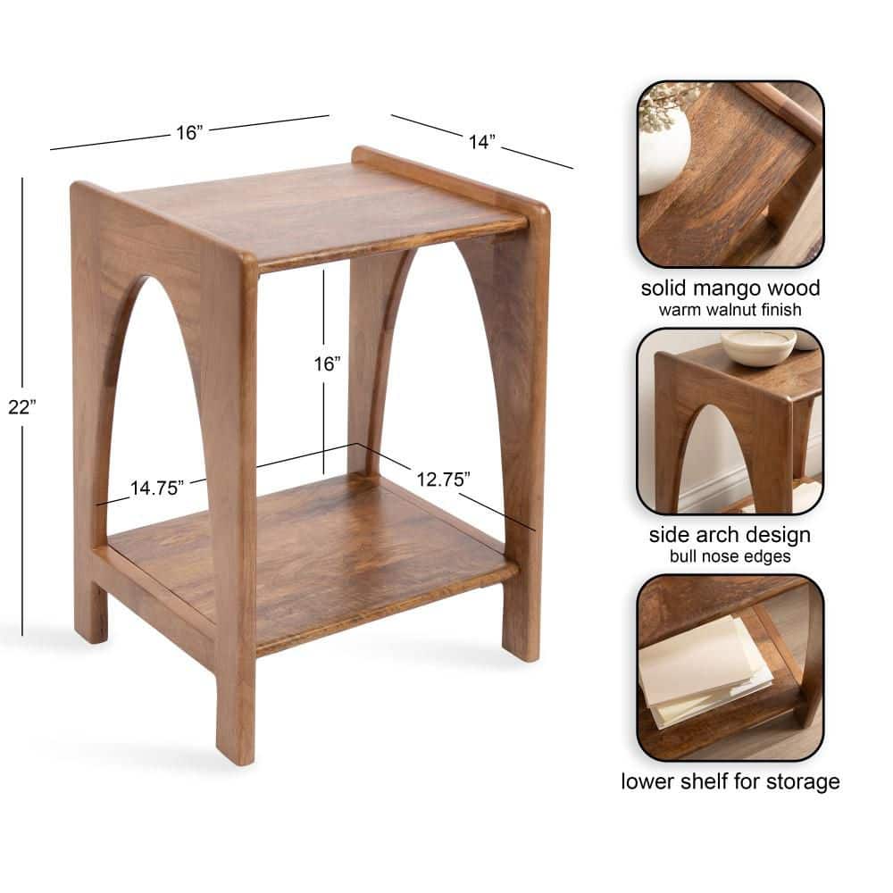 Aarstad 16 in. Walnut Brown Rectangle Solid Wood End Table - thumbnail 4
