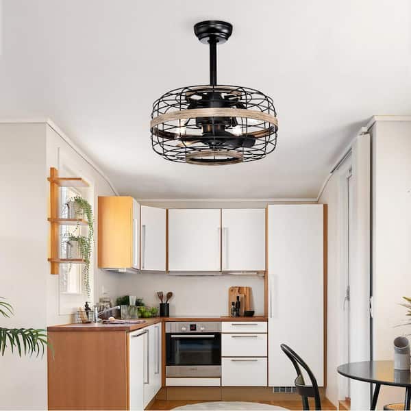 18 in. Smart Indoor Farmhouse Ceiling Fans Light, Caged Ceiling Fan with Remote Control, 3-Speed Adjustable, Matte Black