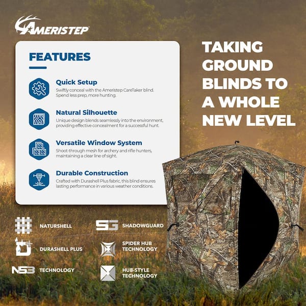 Care Taker Pop-Up 2-Person Ground Hunting Concealment Blind, RealTree