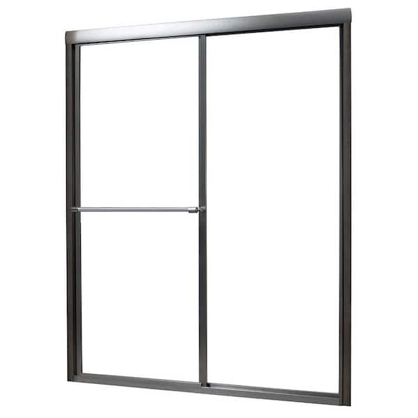 CRAFT + MAIN Tides 44 in. W x 66 in. H Sliding Framed Shower Door in Nickel with Clear Glass