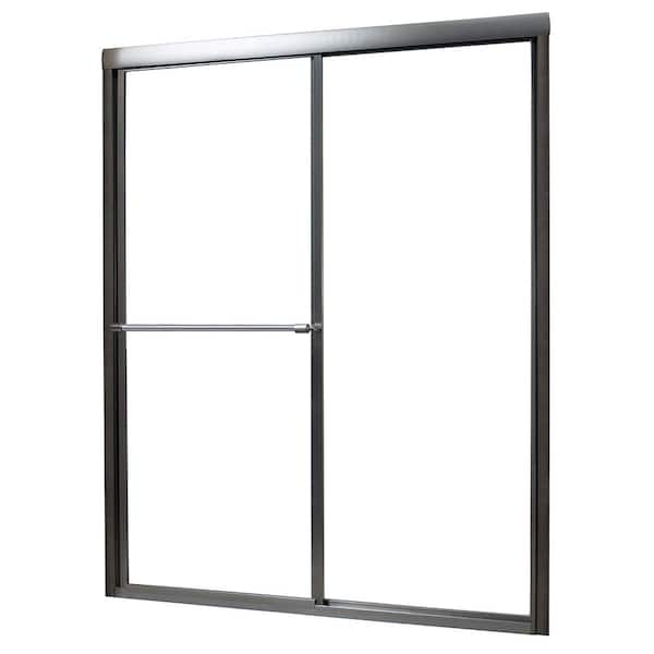 CRAFT + MAIN Tides 56 in. to 60 in. x 70 in. H Framed Sliding Shower Door in Brushed Nickel and Clear Glass