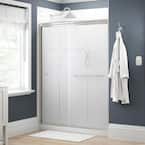 Simplicity 60 in. x 70 in. Semi-Frameless Traditional Sliding Shower Door in Nickel with Tranquility Glass