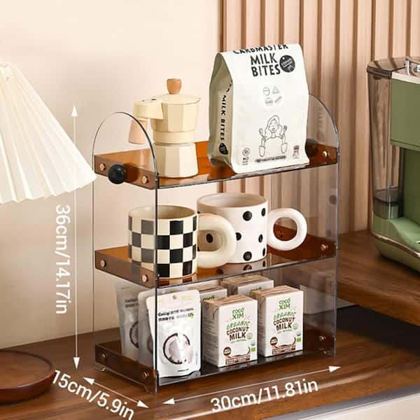 5.9 in. x 11.81 in. Large Acrylic Pantry Organizer in Brown, 3-Tier Storage Rack Case Shelf, Makeup Organizer