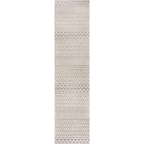 Ormond High-Low Modern Trellis Geometric Cream/Gray 2 ft. x 8 ft. Indoor/Outdoor Runner Rug