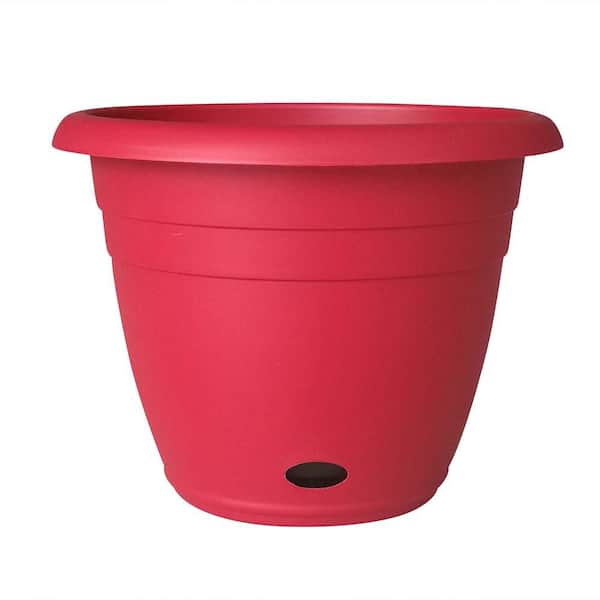 Southern Patio Jackson 13 in. x 10 in. Cherry Red Resin Self Watering Planter with Saucer