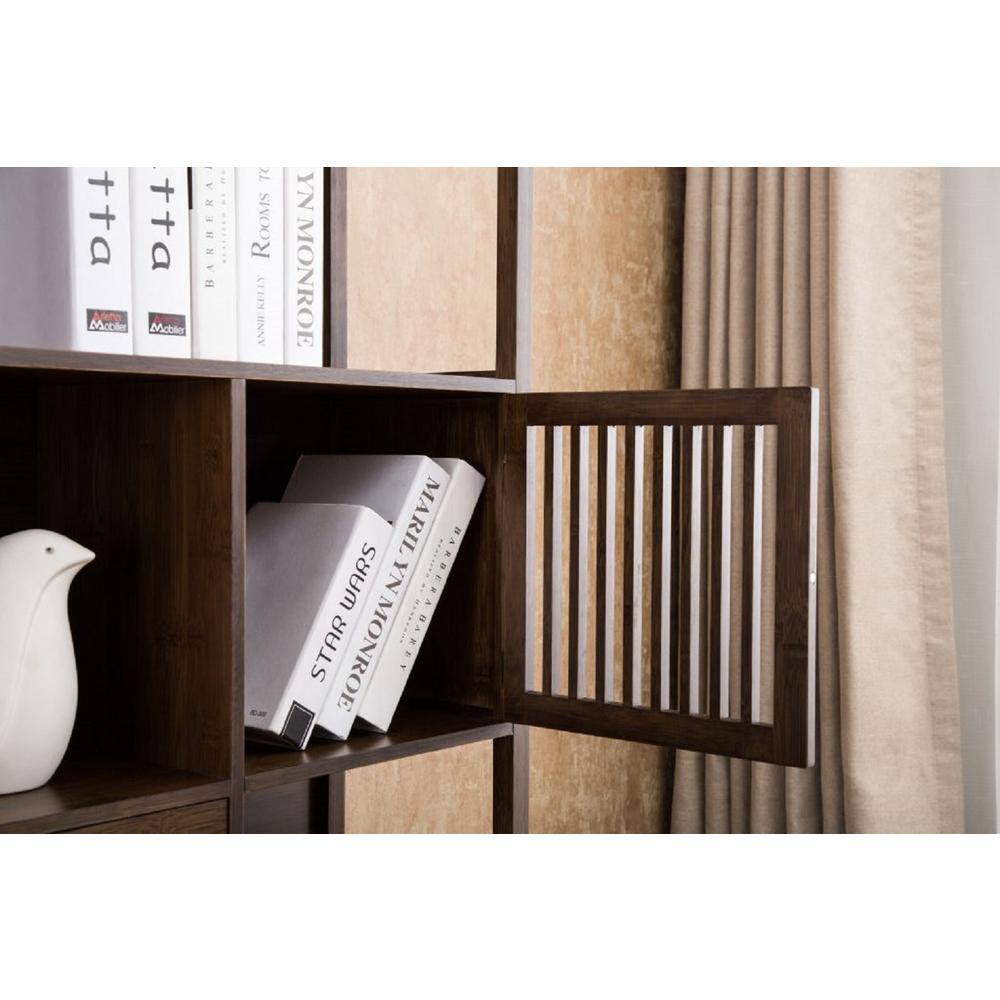 Selma Right Facing Bamboo Bookcase with Drawers in Cappuccino