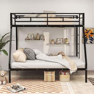 Black Twin Over Full Metal Bunk Bed Frame With Ladder Space-Saving Design