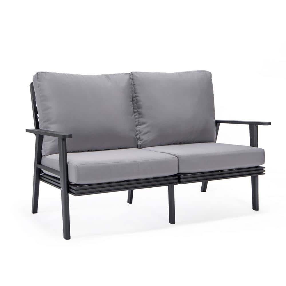 Leisuremod Walbrooke Black 1-Piece Metal Outdoor Loveseat With Grey ...