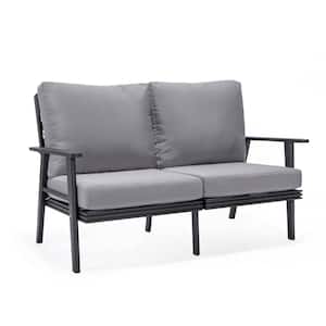 Walbrooke Black 1-Piece Metal Outdoor Loveseat with Grey Cushions