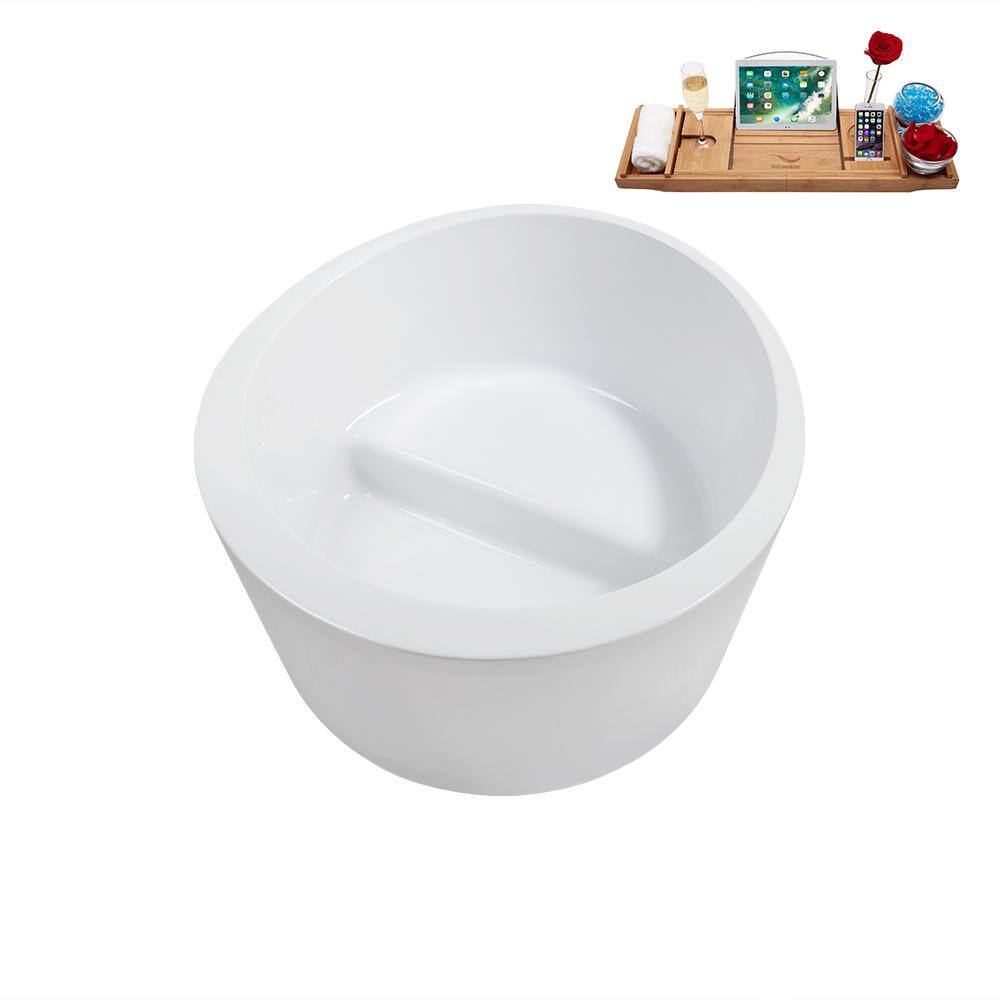 43.3'' Round Glossy White Acrylic Freestanding Soaking Bathtub