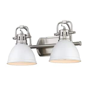 Duncan 8.5 in. 2-Light Pewter Vanity Light with Matte White Shades