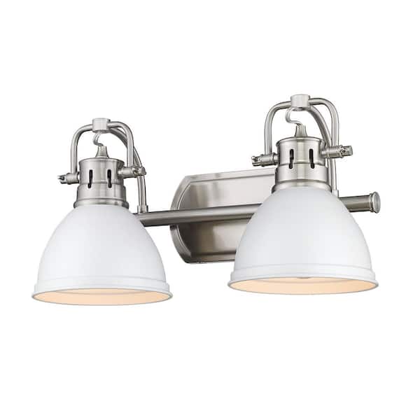 Golden Lighting Duncan 8.5 in. 2-Light Pewter Vanity Light with Matte White Shades