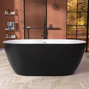 51 in. x 27.5 in. Acrylic Free Standing Tub Flatbottom Freestanding Soaking Bathtub with Removable Drain in Matte Black