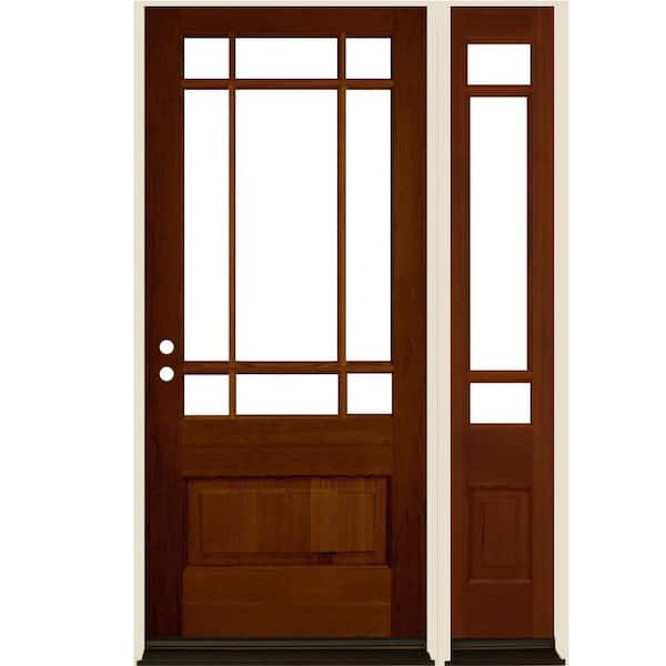 Krosswood Doors 36 in. x 80 in. 3/4 Prairie-Lite English Chestnut Stain Right Hand Hemlock Wood Prehung Front Door Right Sidelite