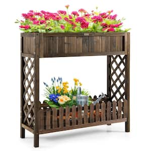 2-Tier Wood Raised Garden Bed Elevated Planter Box for Vegetable, Fruit, Herb