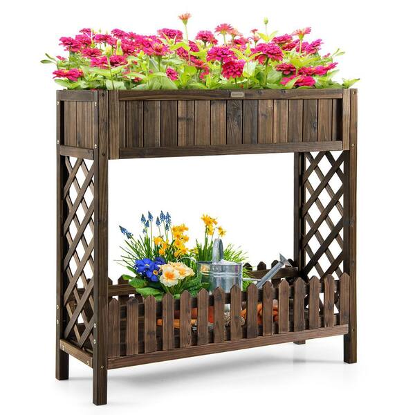 COSTWAY Raised Garden Bed With Wheels, Wood Planter Box With Storage Shelf For Vegetables, Flowers & Herbs, Elevated Garden Planter Bed For Backyard, Patio, Balcony, 47.5"L X 23.5"W X 33"H