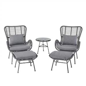 Montana Grey 5-Piece Metal Patio Conversation Seating Set with Dark Grey Cushions