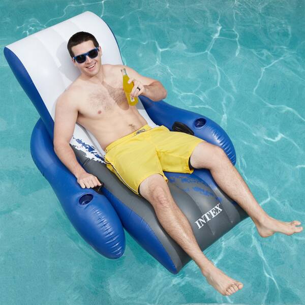 Inflatable Pool Float Chair With Cup Holder - Lounger For Adults, Supports 220 Lbs, For Pool, Lake, Beach Parties