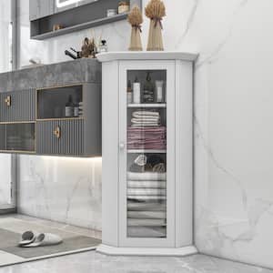 16.54 in. W x 16.54 in. D x 42.32 in. H White Painted Finish Freestanding Bathroom Linen Cabinet with Glass Door