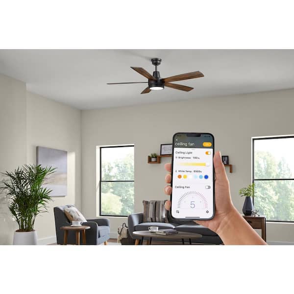 Fanelee 54 in. White Color Changing LED Matte Black Smart Ceiling Fan with Light Kit and Remote Powered by Hubspace