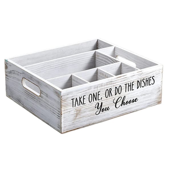 6-Compartment Plate and Utensil Caddy with Handles, Kitchen and Party Organizer for BBQs, Picnics, and Gatherings, White