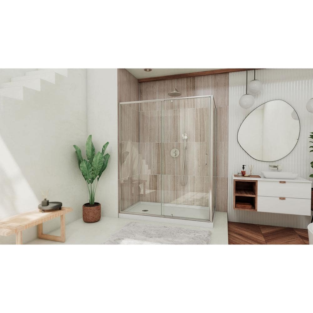 Flex 60" Chrome Semi-Frameless Rectangular Shower Enclosure with Clear Glass