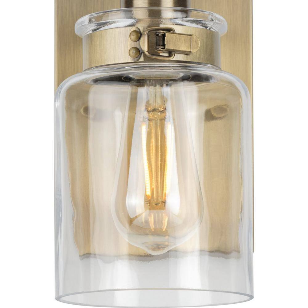 Vintage Brass and Clear Glass 1-Light Bath Vanity Light