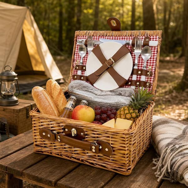 Numhew Picnic Basket w/Cutlery Kit and Glasses, Insulated and