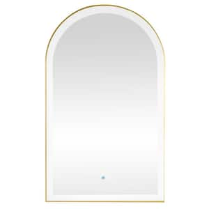 Estartit 24 in. W x 40 in. H Arched Aluminum Framed LED Wall Bathroom Vanity Mirror in Brushed Gold