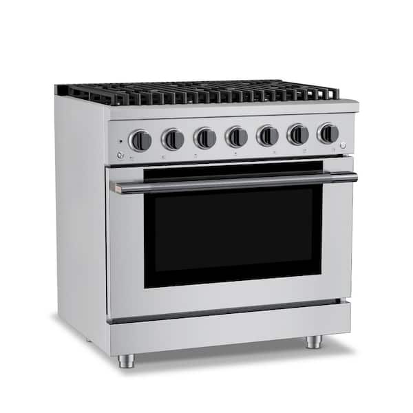 HausPro 36 in. 6 Burners (20,000 BTU) Freestanding Dual Fuel Range in Stainless with Convection Oven Black Stainless