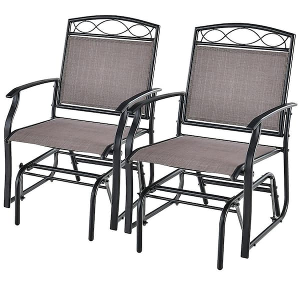 Gymax Patio Swing Metal Outdoor Glider Chairs Set of 2 Armchairs Garden Poolside