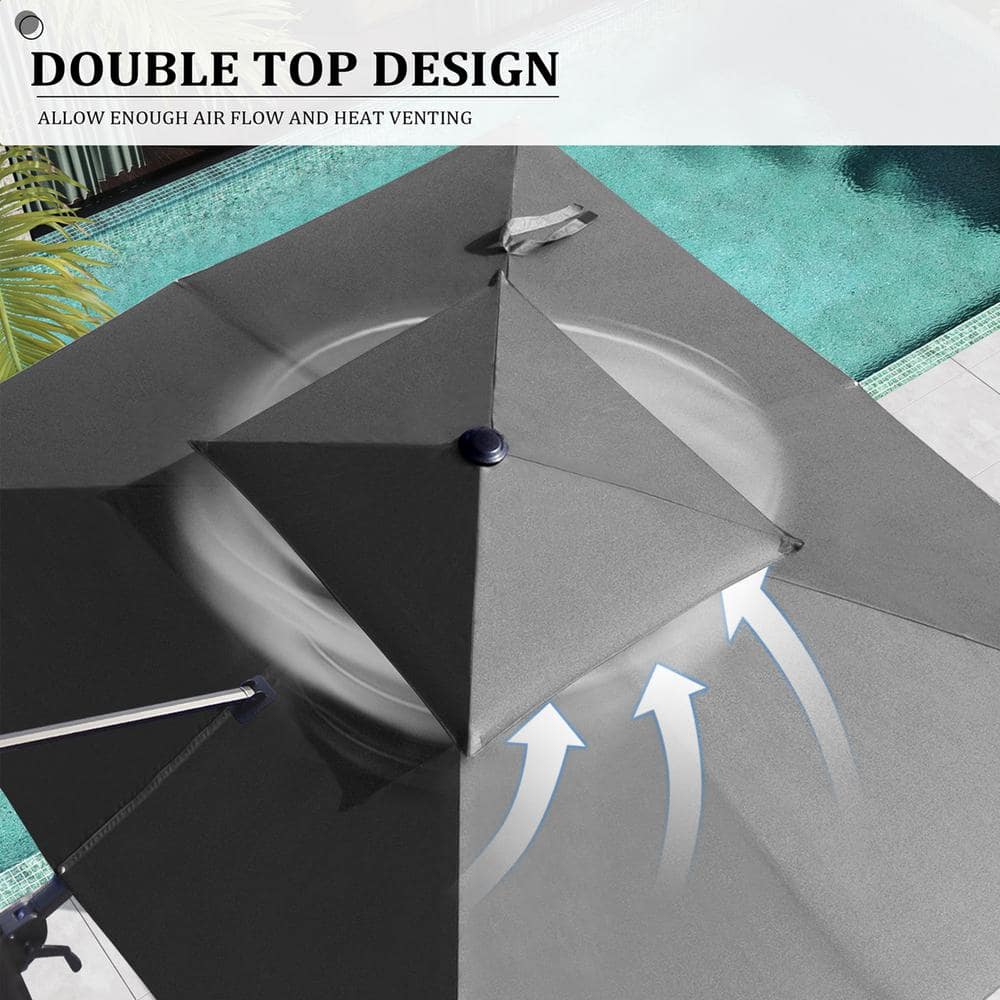 Dark Gray Rectangular Cantilever Patio Umbrella with Metal Pole