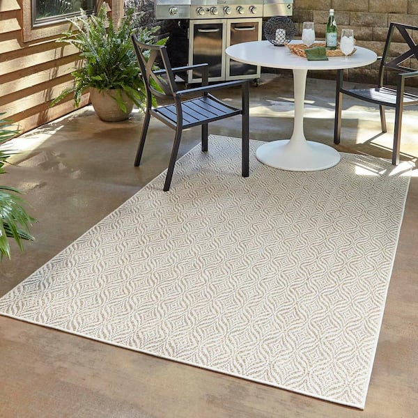 Orla Ivory Cream Striped Indoor Outdoor Oval Rug