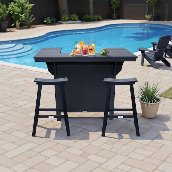 LuXeo Bailey-Cabo Black 3-Piece Plastic Rectangle Outdoor Serving Bar Set