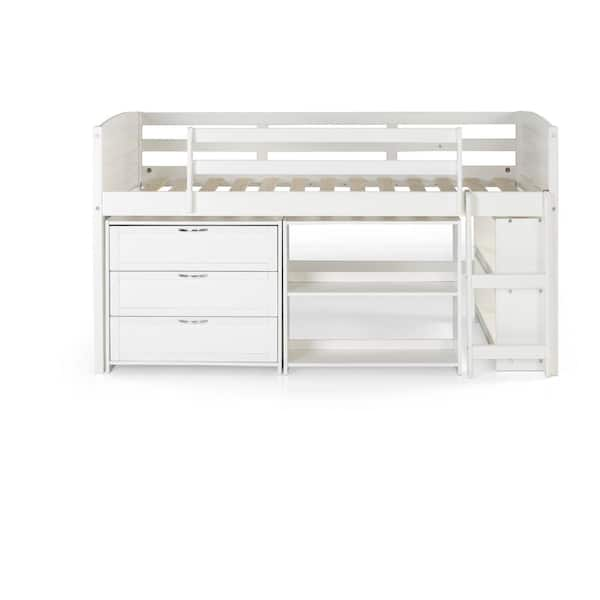 Donco Kids White Twin Louver Low Loft Bed with 3-Drawer Chest and