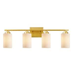 30 in. 4-Light Antique Brass Vanity Light with Frosted Glass Shade