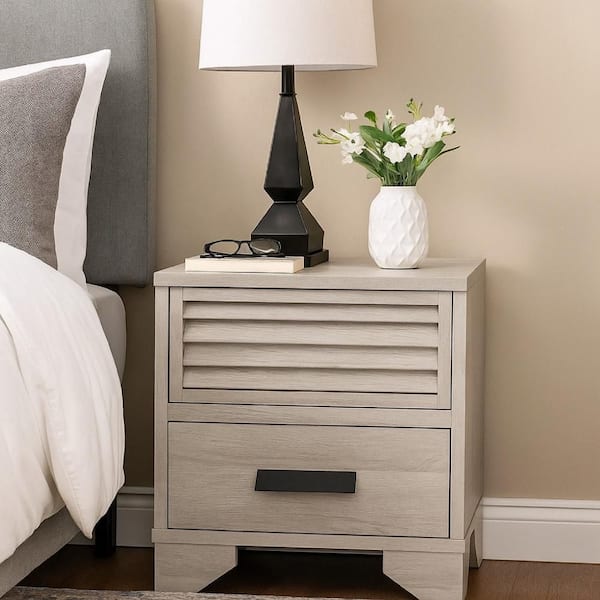 Sary Off White and Black 2-Drawer 23.6 in. W Nightstand