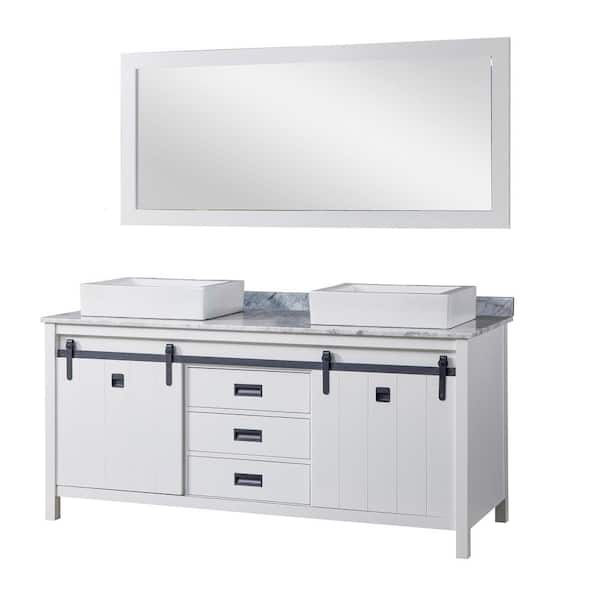 Direct vanity sink Da Vinci 72 in. W x 25 in. D x 32 in. H Double Bath Vanity in White with White Carrara Marble Top and Mirror