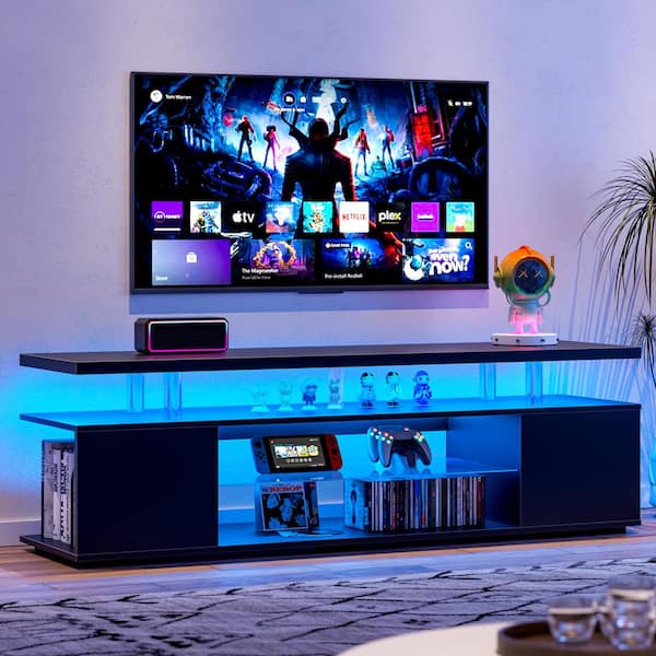 LUCKY ONE 63 in. MDF Black TV Stand Fits TV's up to 69 in