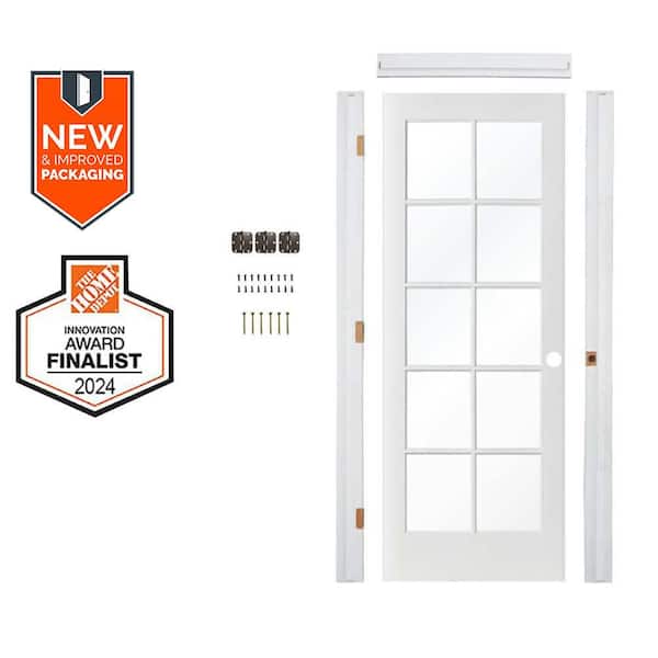 Krosswood Doors Assembly Required 36 in. x 80 in. 10-Lite Left-Hand Clear Glass MDF Primed Single Interior Door Kit w/ Separate Jamb