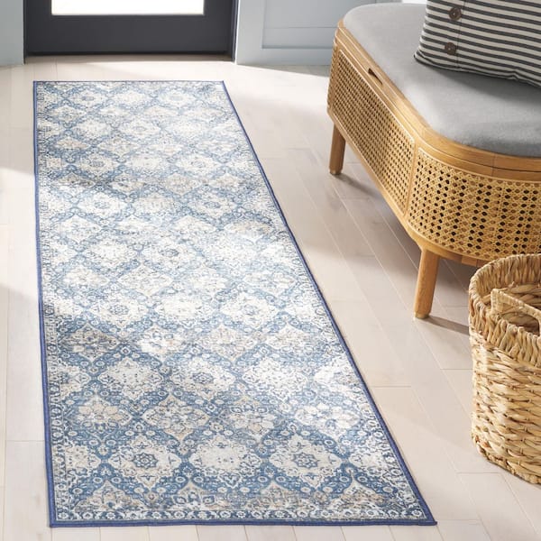 Orlando 2 ft. x 8 ft. Blue/Beige Coastal Traditional Persian Floral Washable Runner Rug