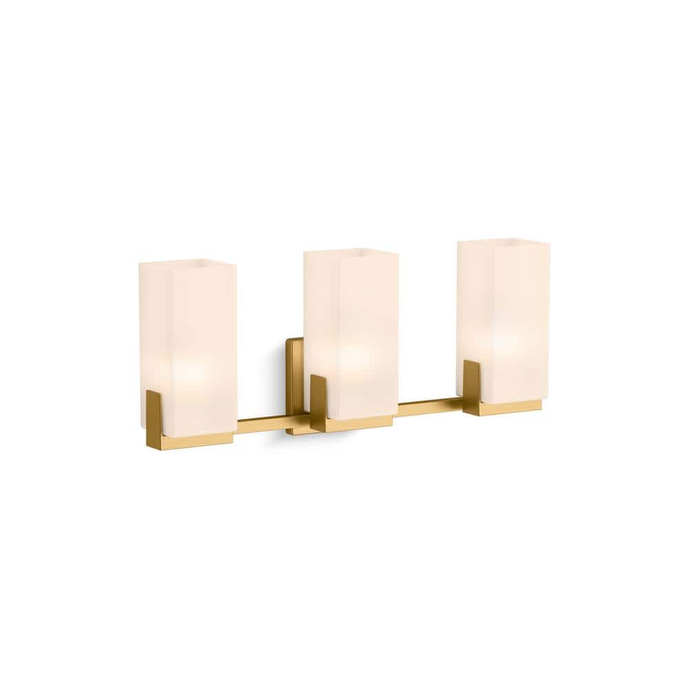 Brushed Moderne Brass Three-Light Wall Sconce with Frosted Glass Shades