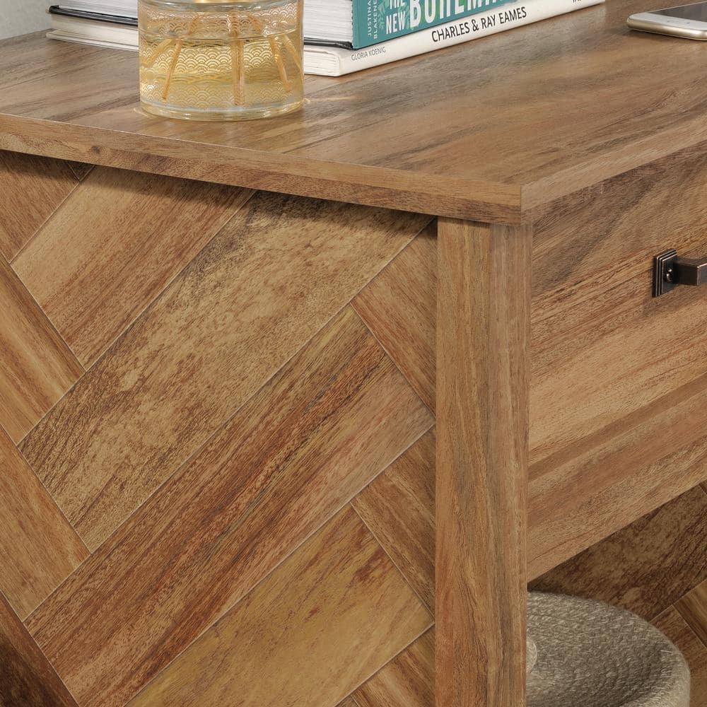 Sindoori Mango Engineered Wood Nightstand with Herringbone Pattern