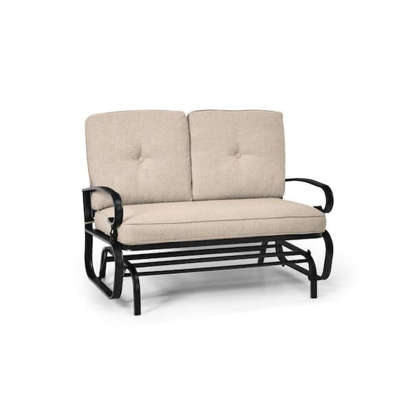 TIRAMISUBEST Metal Outdoor 2 Seats Recliner Lounge Chair with Beige Cushion