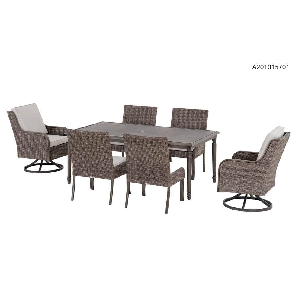 Hampton Bay Windsor 7-Pieces Wicker Rectangle Outdoor Dining set - Main Image